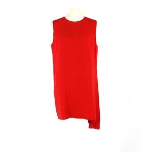 Christian Dior Red Silk Side Inset Shift Dress 44 Round Neck Sleeveless Mini